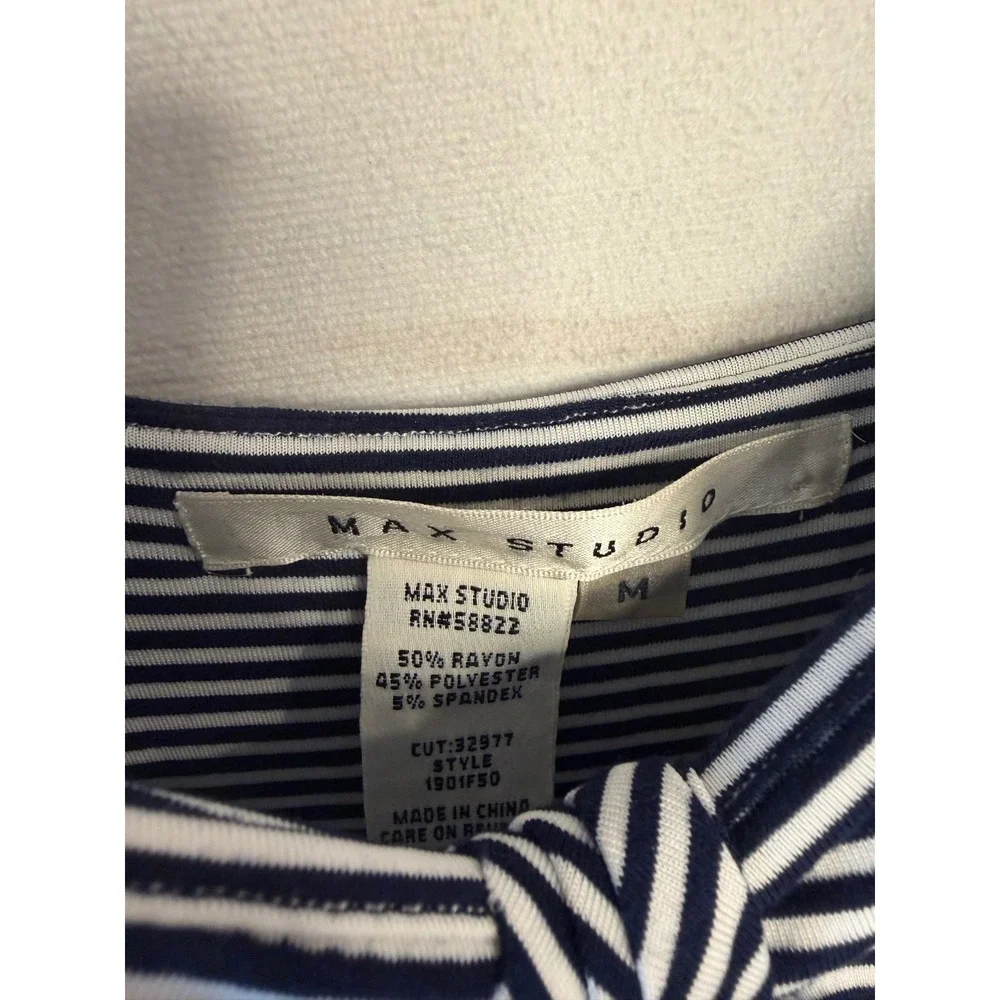 Max Studio Womens Navy White Striped Twist Front Maxi Dress Medium 1901F50